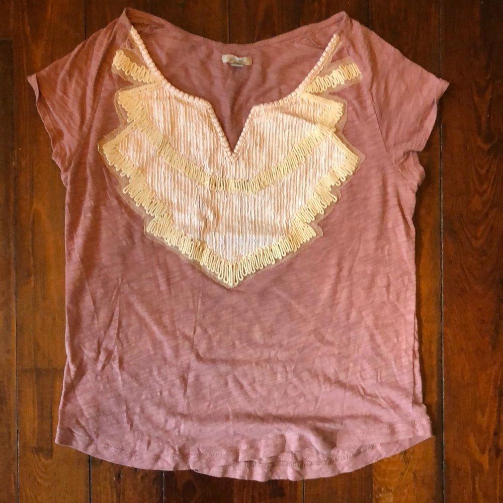 Ecote Light Maroon T-Shirt with Cream Colored Embroidery - Size S